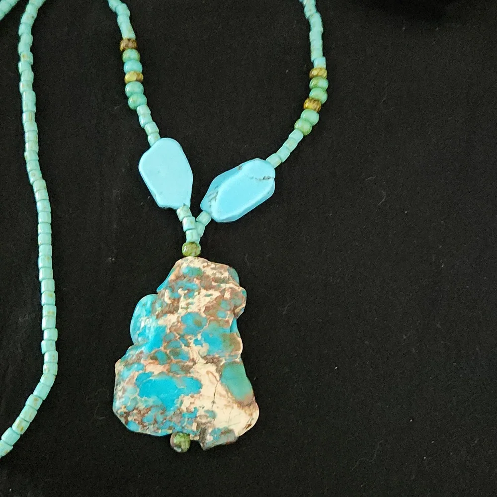 Large sea jasper and turquoise necklace - Picture 3 of 5